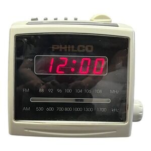 Philco Cube Clock Radio AM FM‎ Digital Display Alarm Vintage Retro Beige 555K